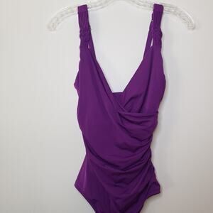 Jantzen One Piece Swimsuit Purple Wrap Style Ruching Sz 10